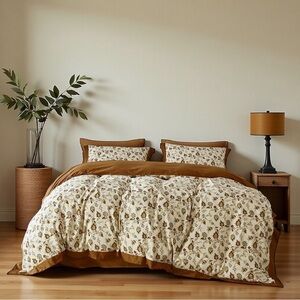 NEW Anthro Burnt Orange Vintage Queen / King Cotton Bedding Duvet & Sham Set